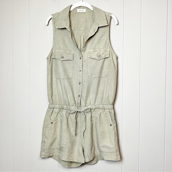 Bella Dahl Utility Romper Large‎ Soft Army sleeveless linen pockets drawstring - Picture 2 of 16